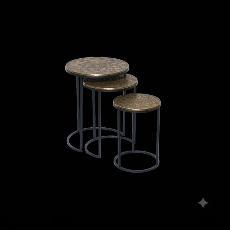 3 - Piece Living Room Table Set, Antique Brass