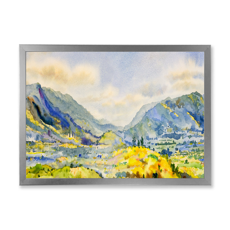 «Panorama Mountain Landscape - Floater Frame, reproduction sur toile», H 30 po x l 40 po x P 1,5 po, Cadre photo argenté