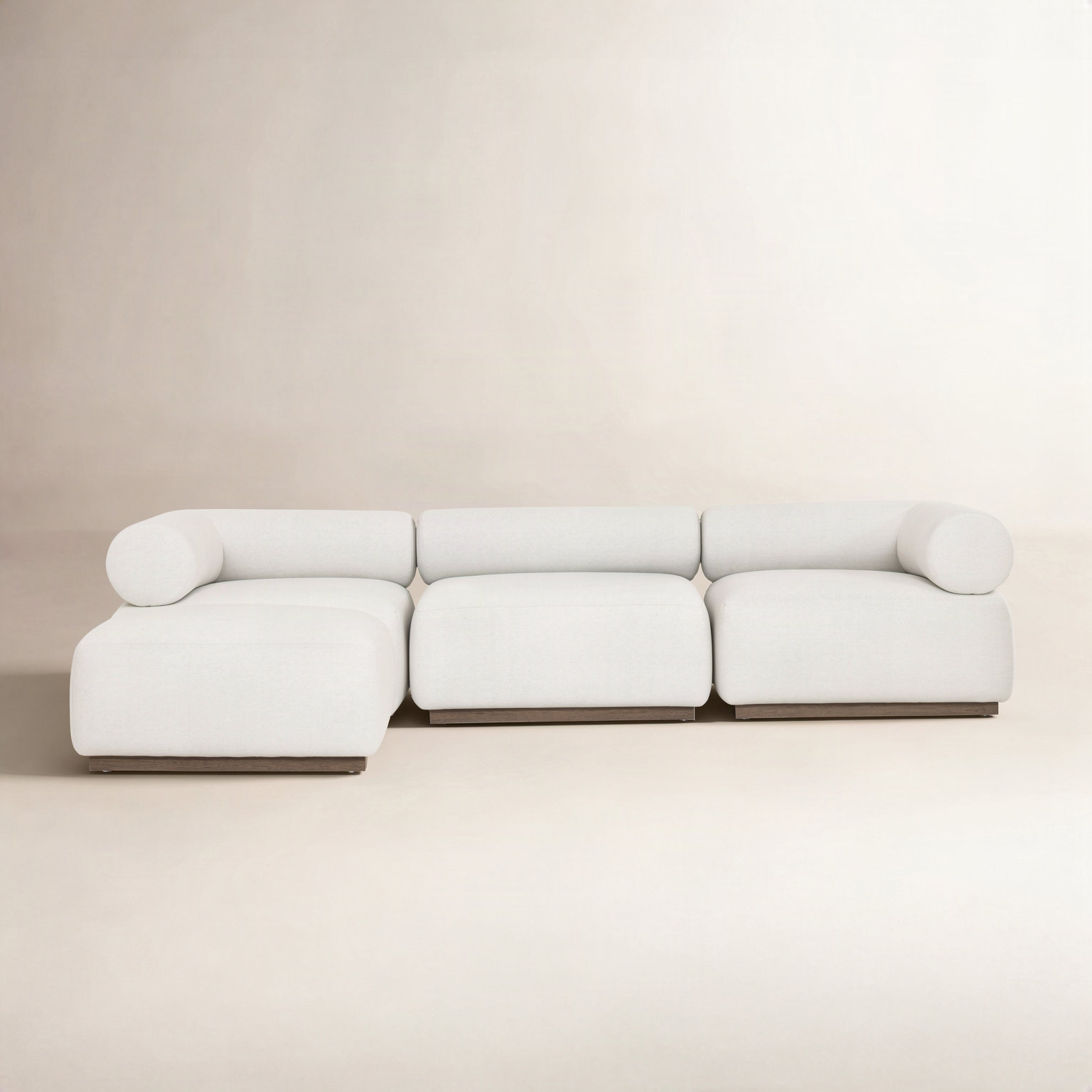 Anat Modular Upholstered Chaise L-Sectional, Cream Polypropylene/Olefin