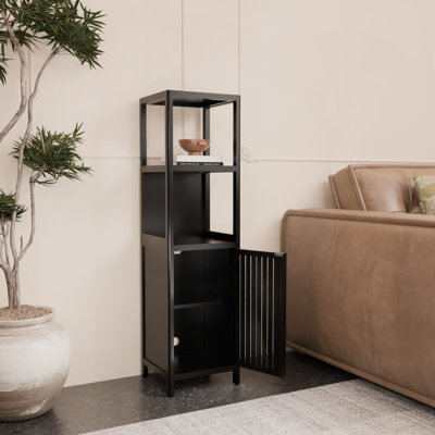 Armoire noire avec 2 tablettes ouvertes et une porte pour la salle de bain, la chambre à coucher, le garde-manger - Noir polyvalent, armoire, salons principaux, 52 pouces de haut, tablettes ouvertes, haute résistance, facile à assembler