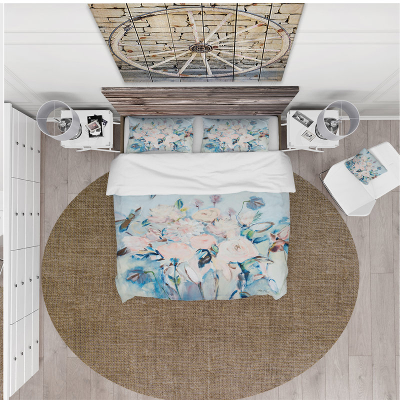 Farmhouse / Country Floral Duvet Cover, King Duvet Cover + 2 Shams