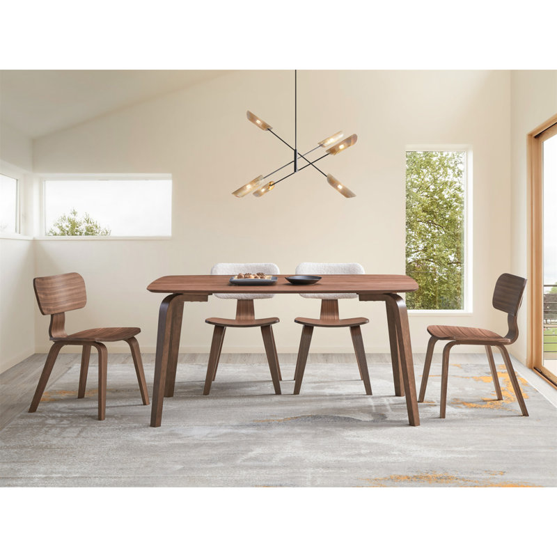 Table de salle à manger rectangulaire avec pieds en bois courbé en noyer