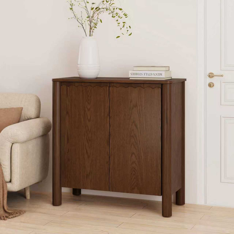 31.5" Solid Wood Veneer Accent Cabinet, Walnut
