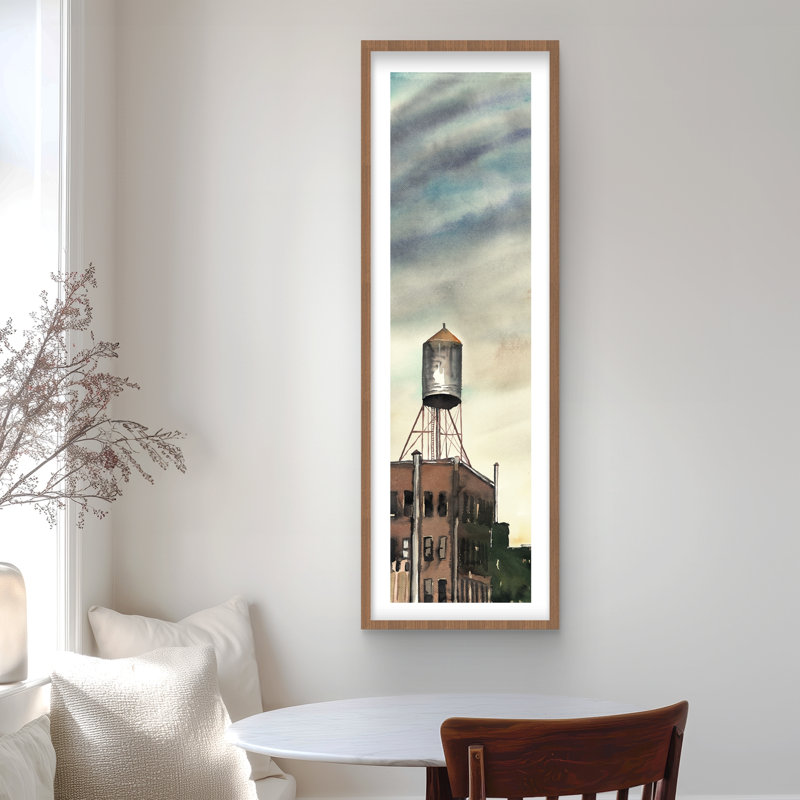 Château d'eau à New York - Bureau, impression encadrée bleue, H 48 po x l 16 po, Brun