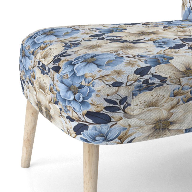 Blue Oasis Floral Blossoms I - Chaise d'appoint rembourrée en velours Cottage