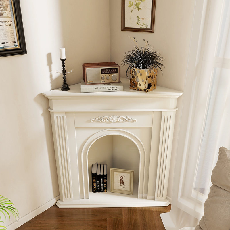 Beige Solid Wood Freestanding Fireplace