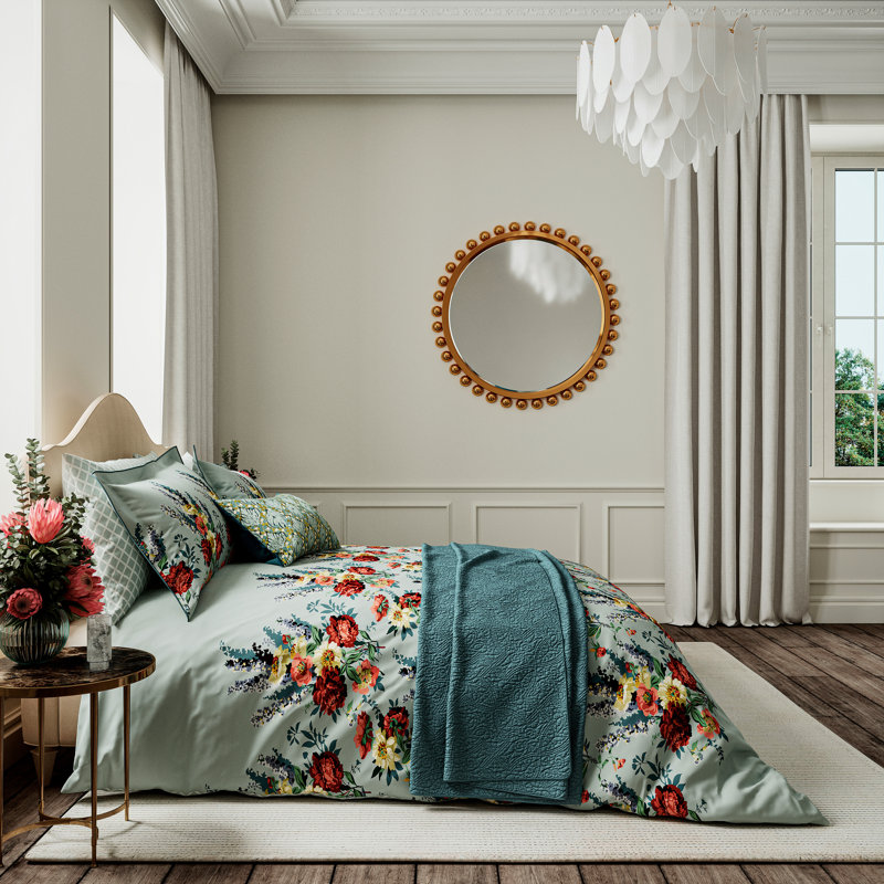 Botanical Harmony Cotton Floral Bedding with Pillowcases, Double Dovet Cover + 2 Oxford Pillowcases