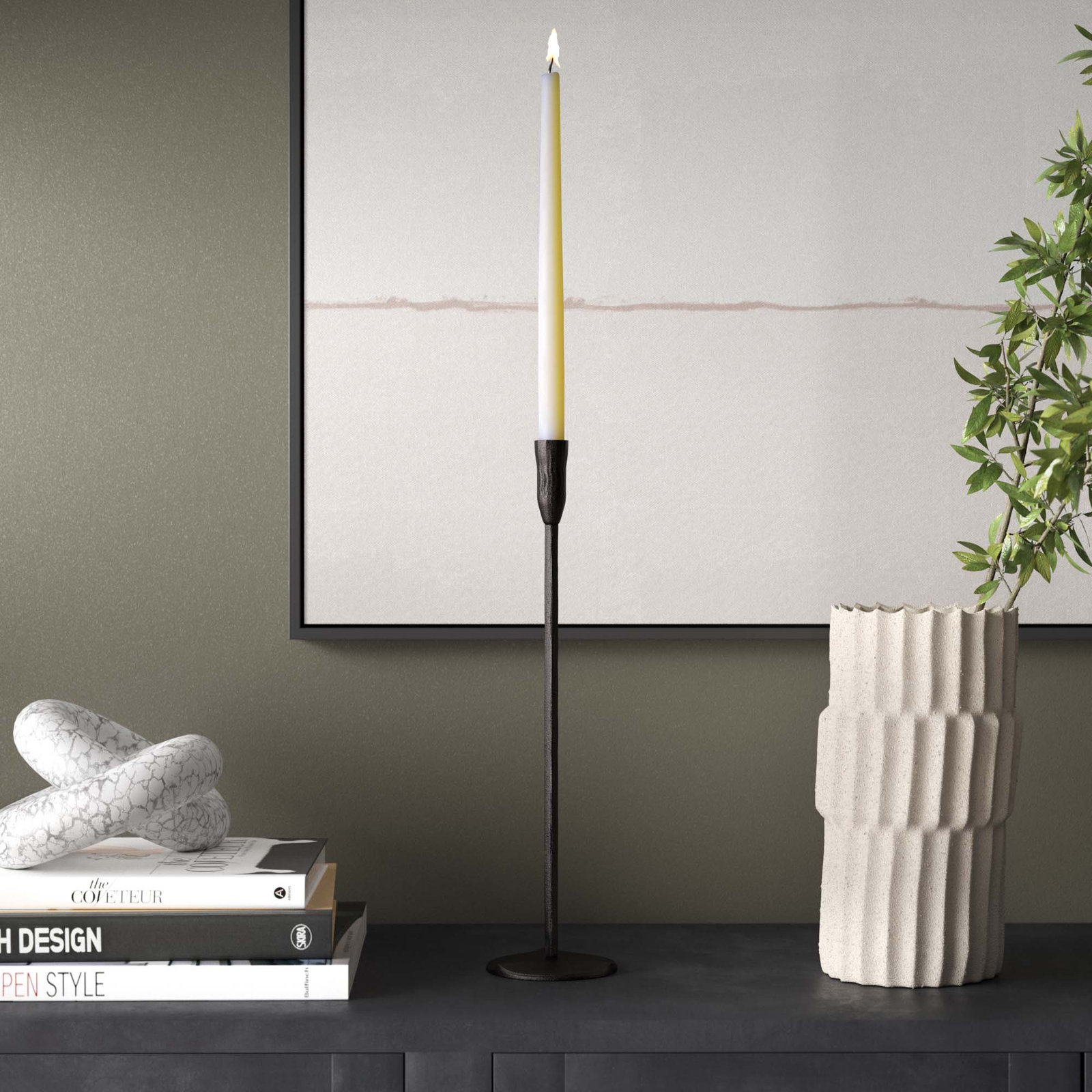 Diaz Metal Candlestick Holder, Black, 20" H x 5" W x 5" D