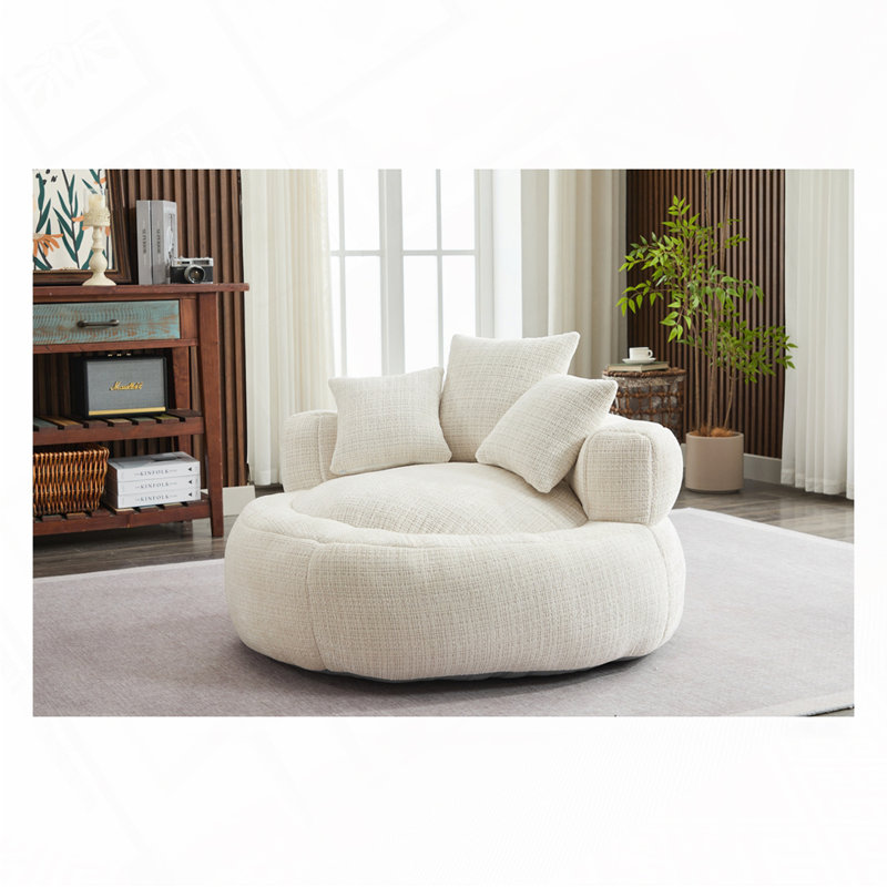Chenille Cover Memory Foam Bean Bag Sofa Chairs, White Chenille