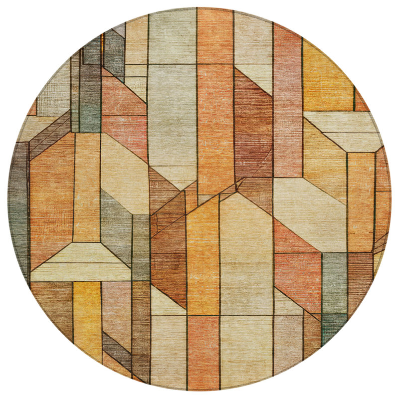Machine Washable Indoor/Outdoor Chantille ACN2867 Modern Rug, Orange, 8' Round