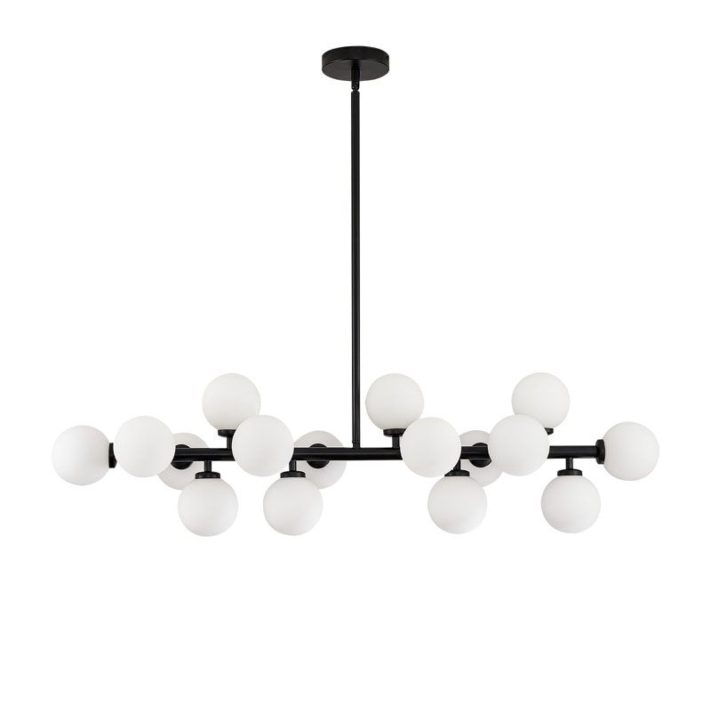 Black 16-Light Sputnik Chandelier with White Glass Shades