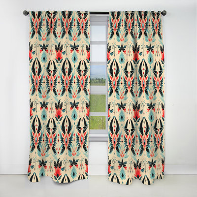 Corail et noir rétro Ikat Nostalgia - rideau Ikat - rideau occultant Ikat - 1 panneaux