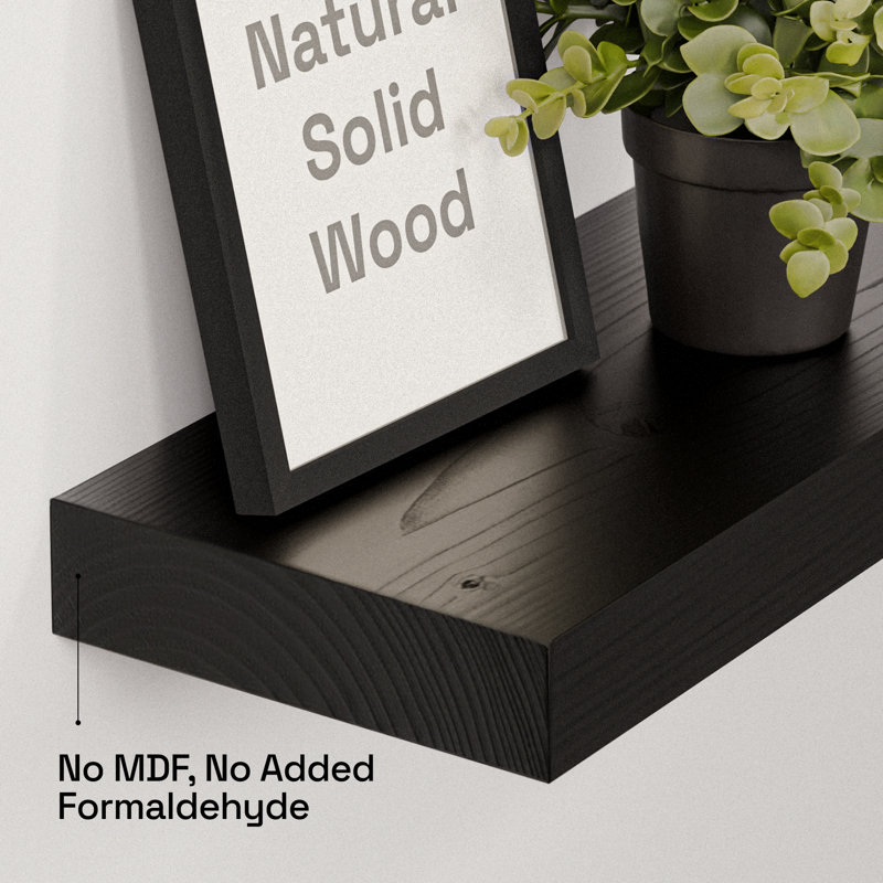 Solid Wood Floating Shelves, Wooden Shelves for Wall, Black, 1.5" H x 30" W x 6.7" D