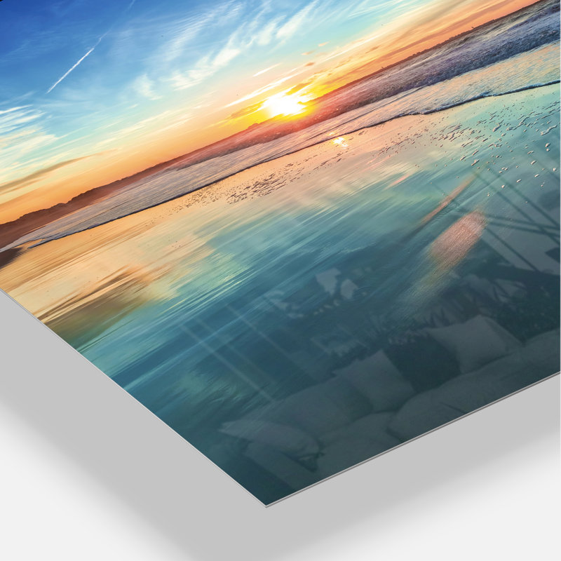 Paysage marin «Seashore with Distant Sunset», reproduction de photo, H 34 po x l 44 po, Métal métal, Ne s’applique pas
