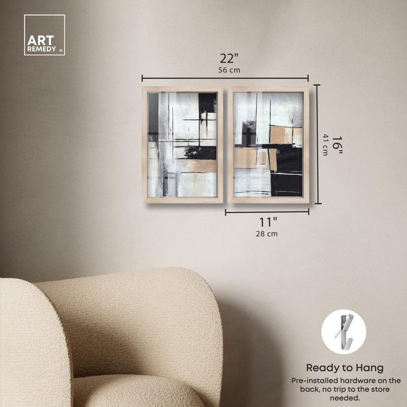 «Neutral Luxe Art», ensemble de 2 panneaux par Shadowbox , Crème, crème, H 16 po x l 11 po