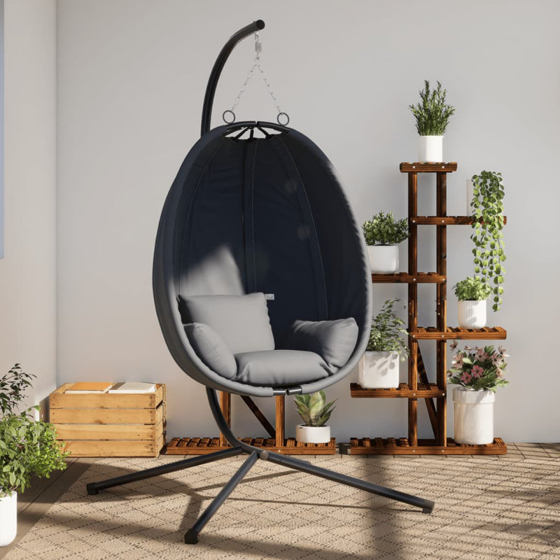 Fauteuil ovale suspendu Ivy Bronx avec support en tissu anthracite et acier