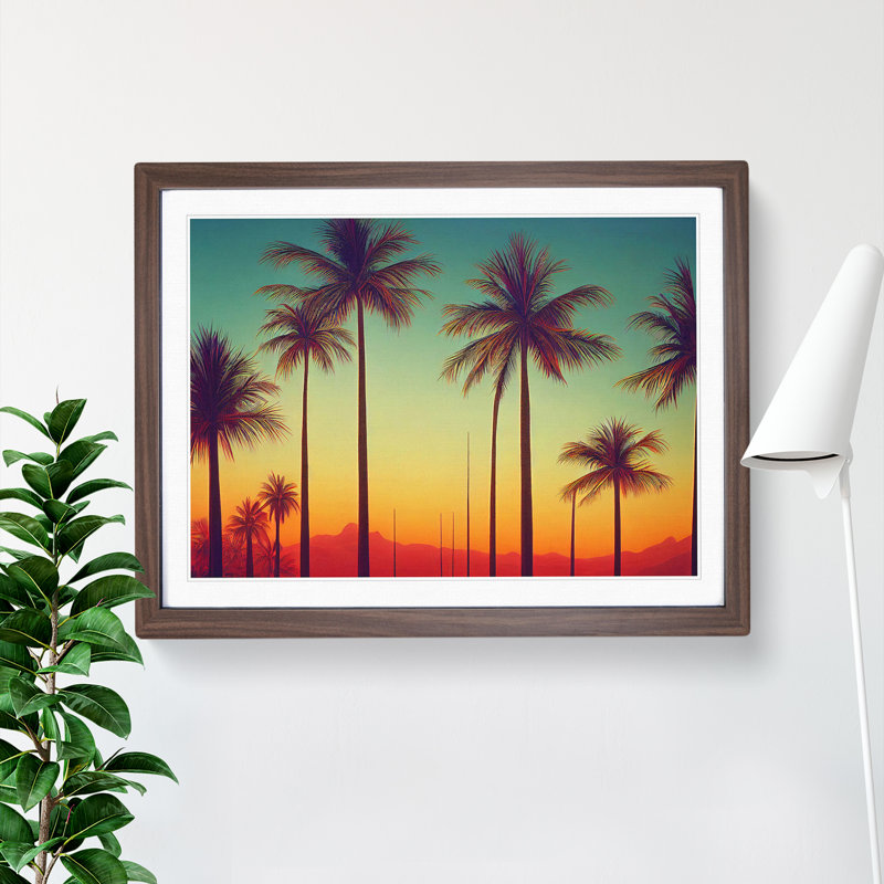 Bewitching Palm Tree Sunset 1 Piece Single Picture Frame Wall Art, 25cm H x 34cm W x 2cm D, Walnut Framed