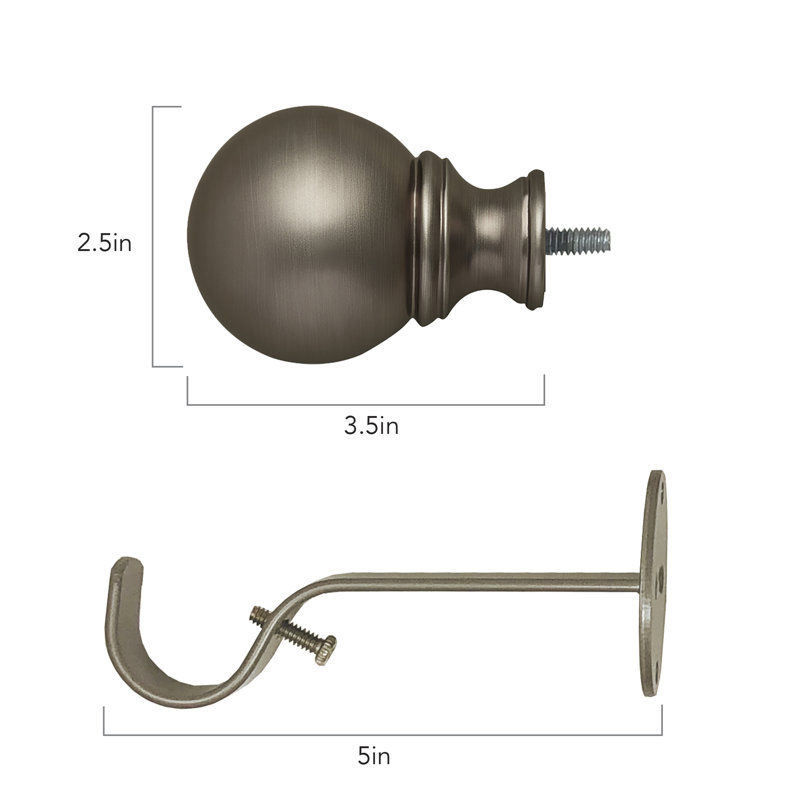 Antique Pewter Adjustable Curtain Rod with Globe Finials, 28"-48"
