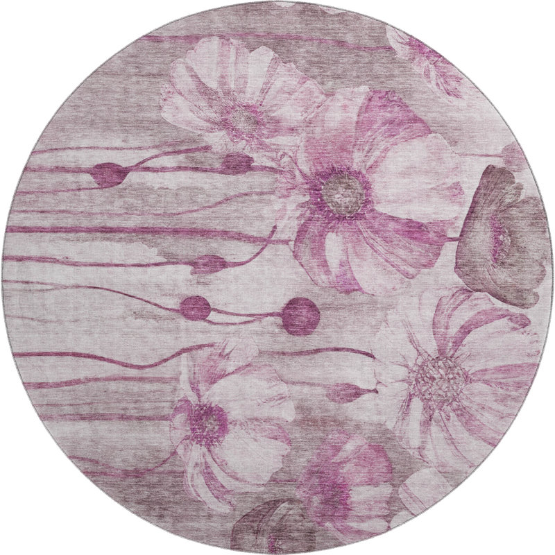Premium Machine Washable Prisco Plum Rug, Round 8'