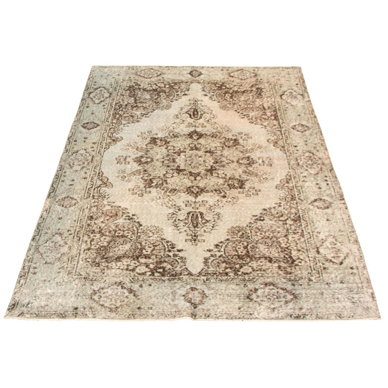 Tapis décoratif en laine gris clair en laine de conception unique 5 pi 8 po x 8 pi 10 po noué à la main 1980s