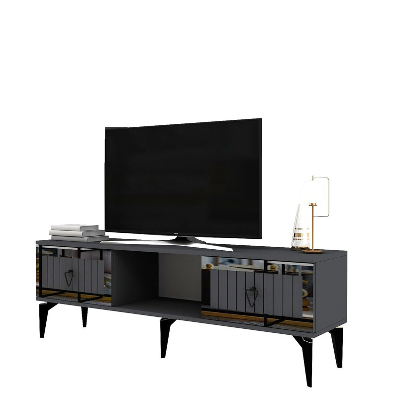 Meuble télé Catena avec option de fixation murale, anthracite et argent, 59,1 po x 17,6 po x 11,6 po Catena | Panneau de particules 100% enduit de mélamine, plusieurs tablettes, design élégant pour le salon et les espaces de divertissement