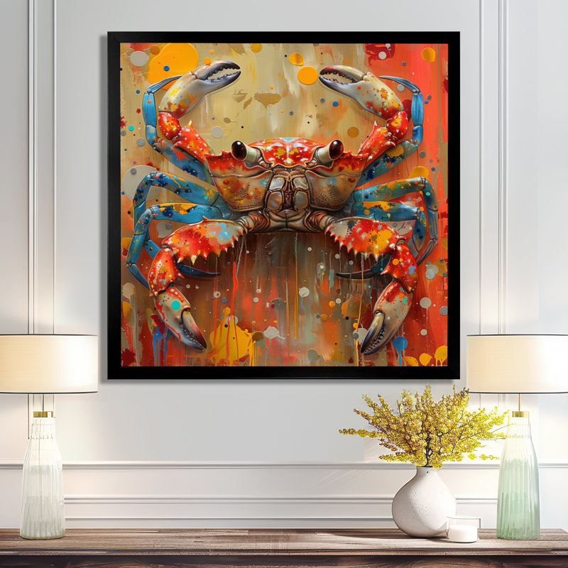 «Orange Jaune Cancer Constellation II - Astronomie Cancer», art mural, Toile encadrée noire simple