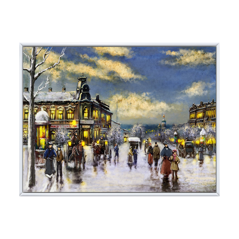 Paris en hiver de Noël I - décoration murale traditionnelle sur toile, H 8 po x l 12 po x P 1 po, Cadre flottant blanc