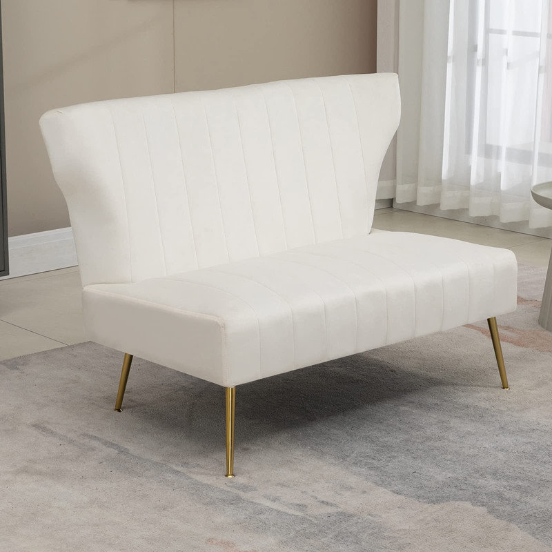 Vardell Fabric 39.4 in. Reception Loveseat, White