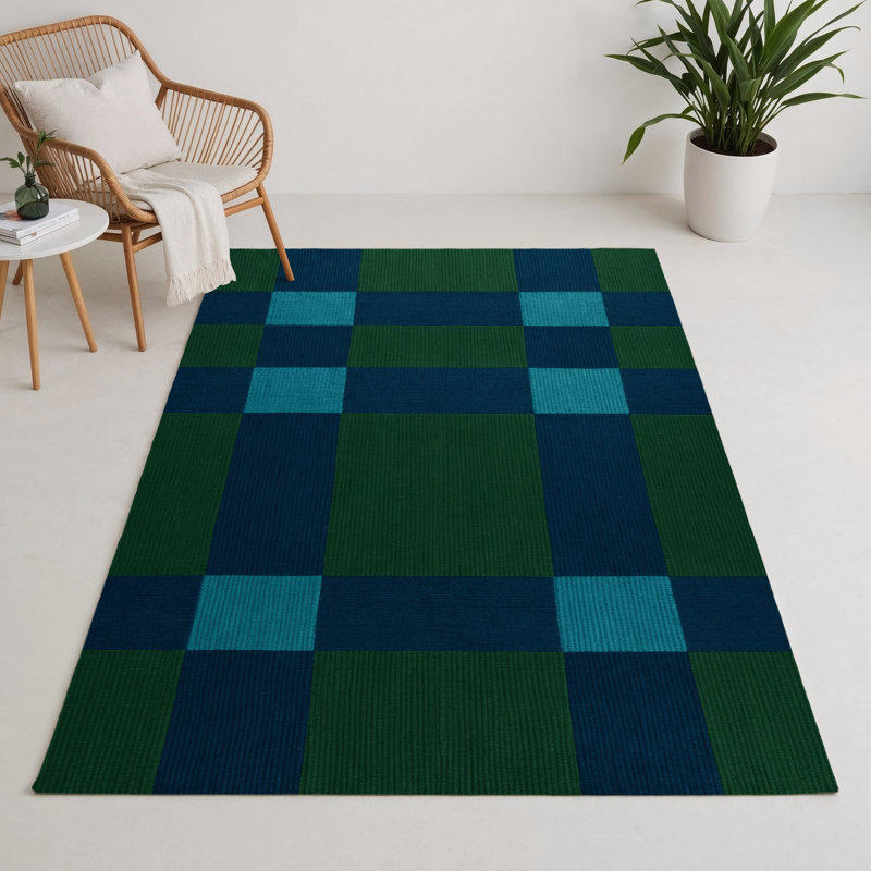Tapis d'intérieur et d'extérieur à carreaux vert, Rectangle 5 pi x 7 pi