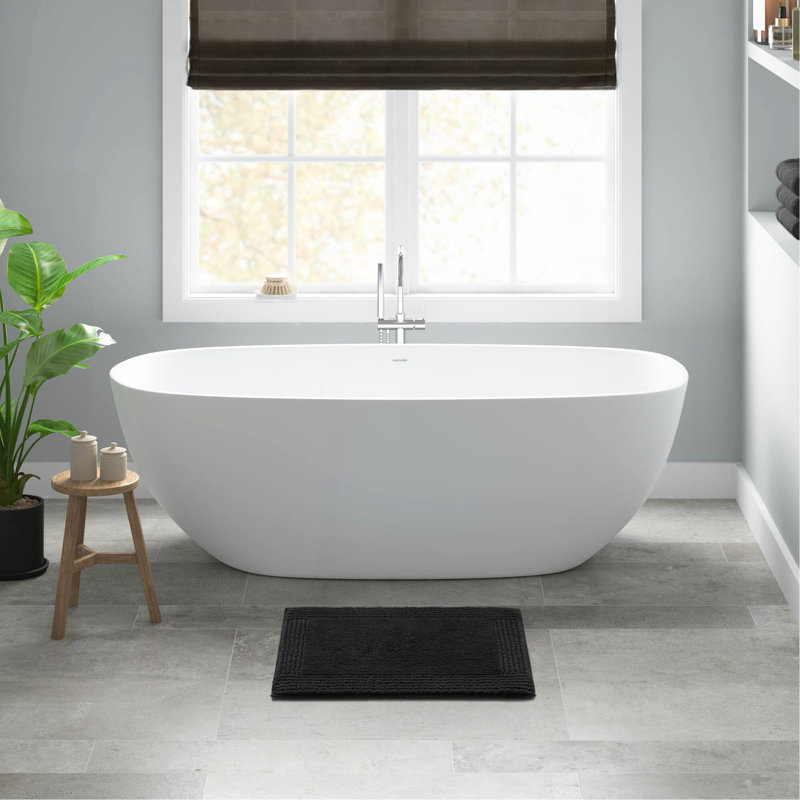 1 PCS 100% Cotton Tufted 3000 GSM Reversible Bath Rug Black, Rectangle 1'5" x 2'