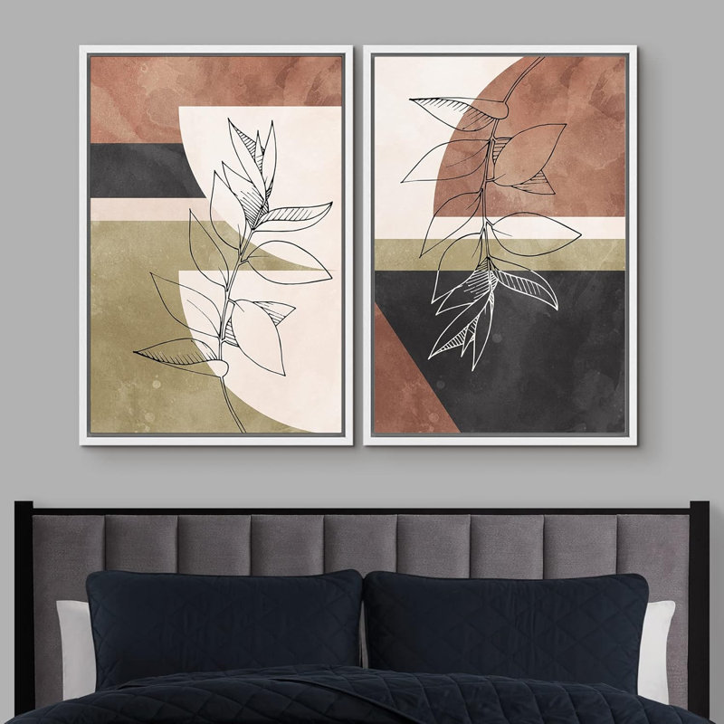 Forme Mid-Century géométrique Mid-Century, silhouettes de fleurs, illustrations abstraites de la nature, paysage chic moderne, néon