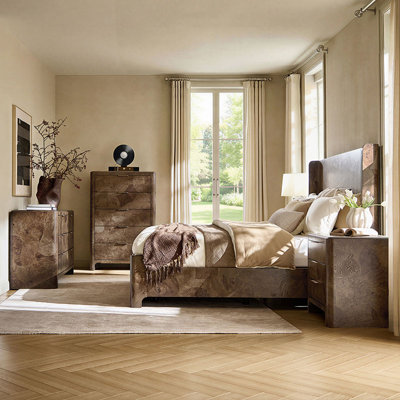 Ensemble de chambre à coucher 5 pièces en bois massif avec placage de ronce Amandine