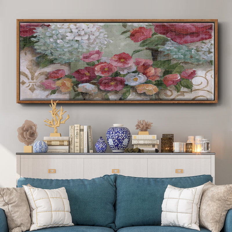 Contained Blooms- Framed Canvas, 24" H x 60" W