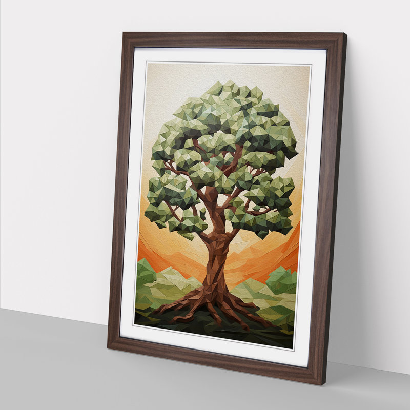Oak Tree Geometric No.3 - Framed Print, Walnut, 46cm H x 34cm W x 2cm D