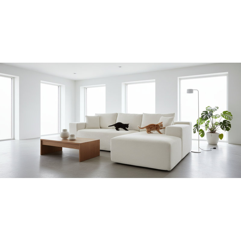 Canapé modulaire en mousse à haute densité sans os, Orienté à droite, Velours côtelé beige