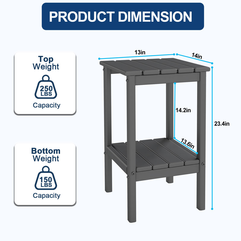23.5" HDPE 2-Tier Tall Outdoor Sidetable, Gray