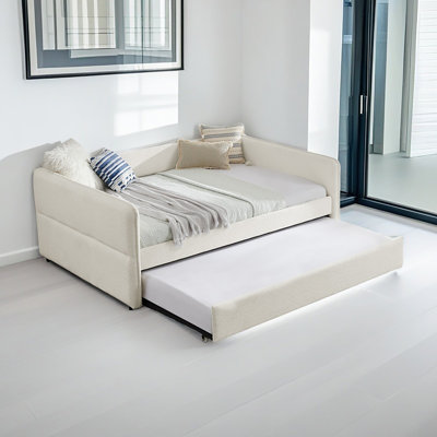 Daybed With Trundle Upholstered Tufted Sofa Bed, Boucle Fabric by Magiccactus
