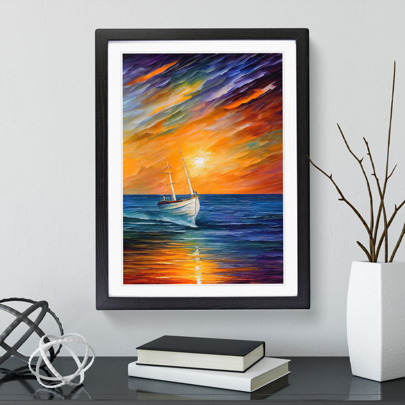 Boat At Sunset No.4 - Framed Print, Black, 34cm H x 25cm W x 2cm D