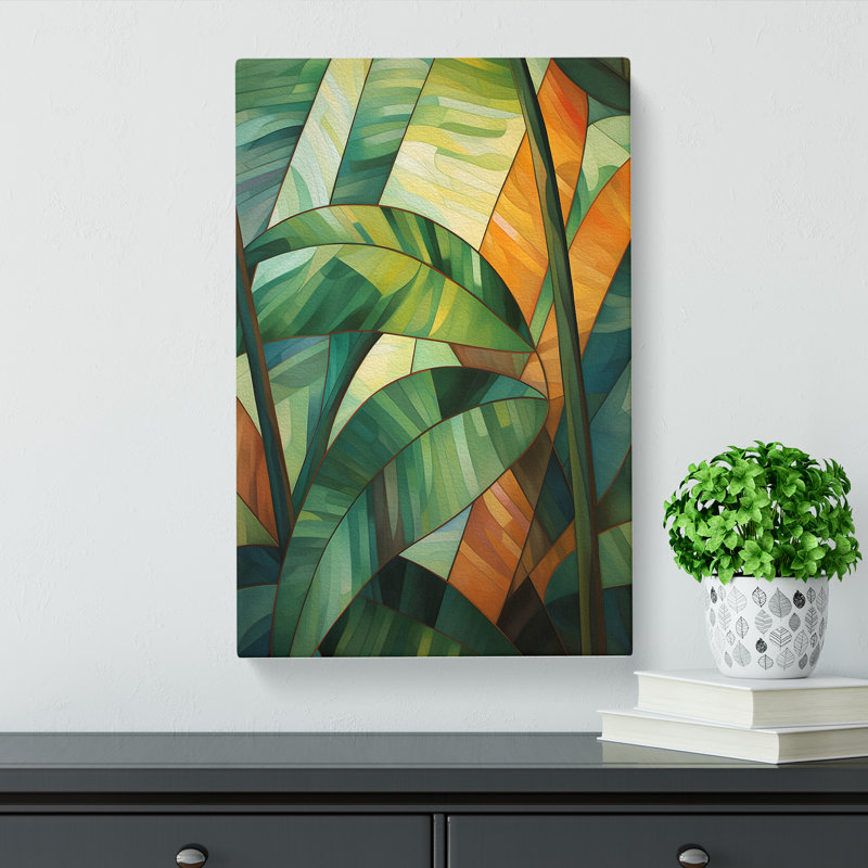 Tropical Leaf Cubism - No Frame Art Prints - Wrapped Canvas, 76cm H x 50cm W x 3cm D