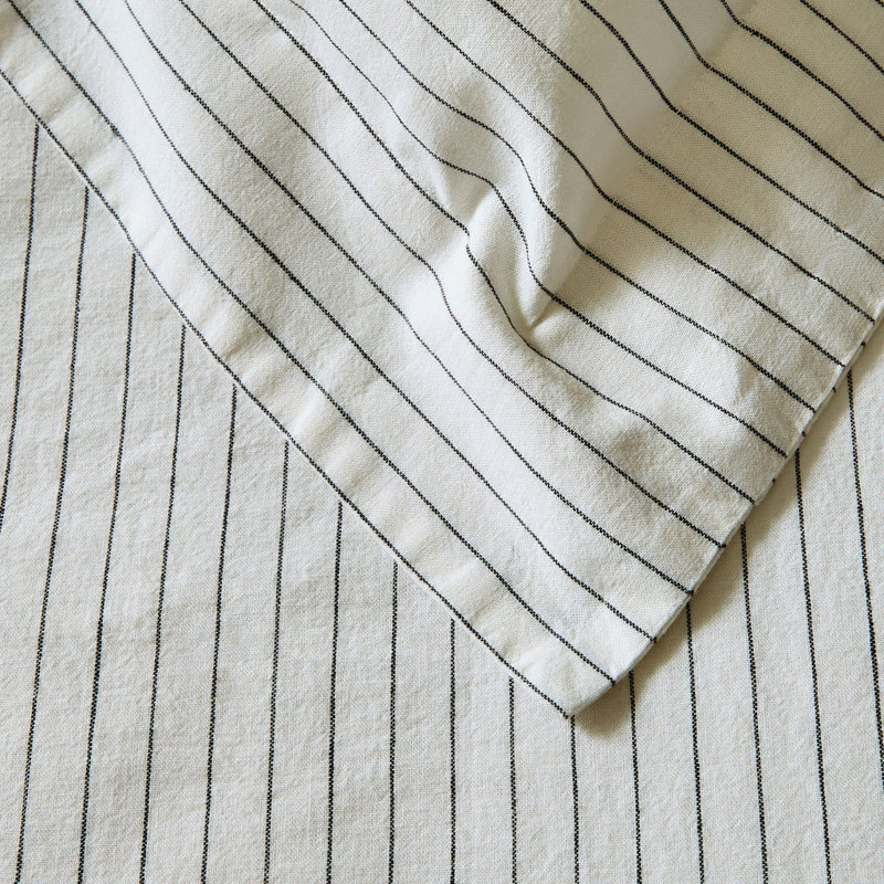 Argonia Linen Cotton Blend Oxford Border Superking Pillowcase Pair with Charcoal Grey Pinstripe