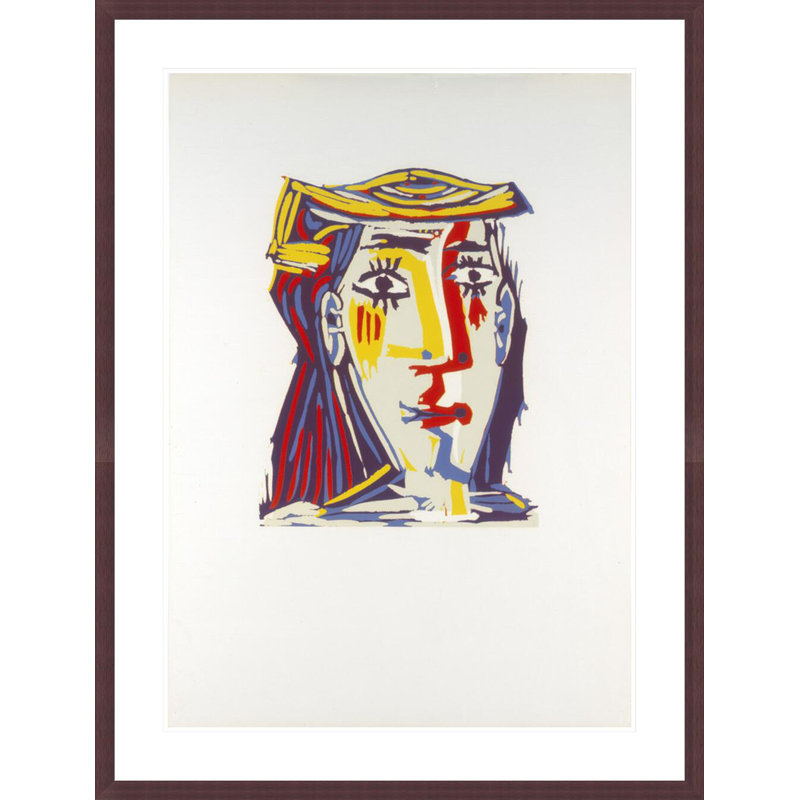 Portrait de Jacqueline au chapeau de paille multicolore par Pablo Picasso, impression giclée sur cadre