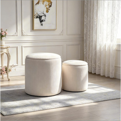 Ensemble de 2 tabourets de rangement en velours côtelé, repose-pieds avec couvercle en bois amovible et espace de rangement caché