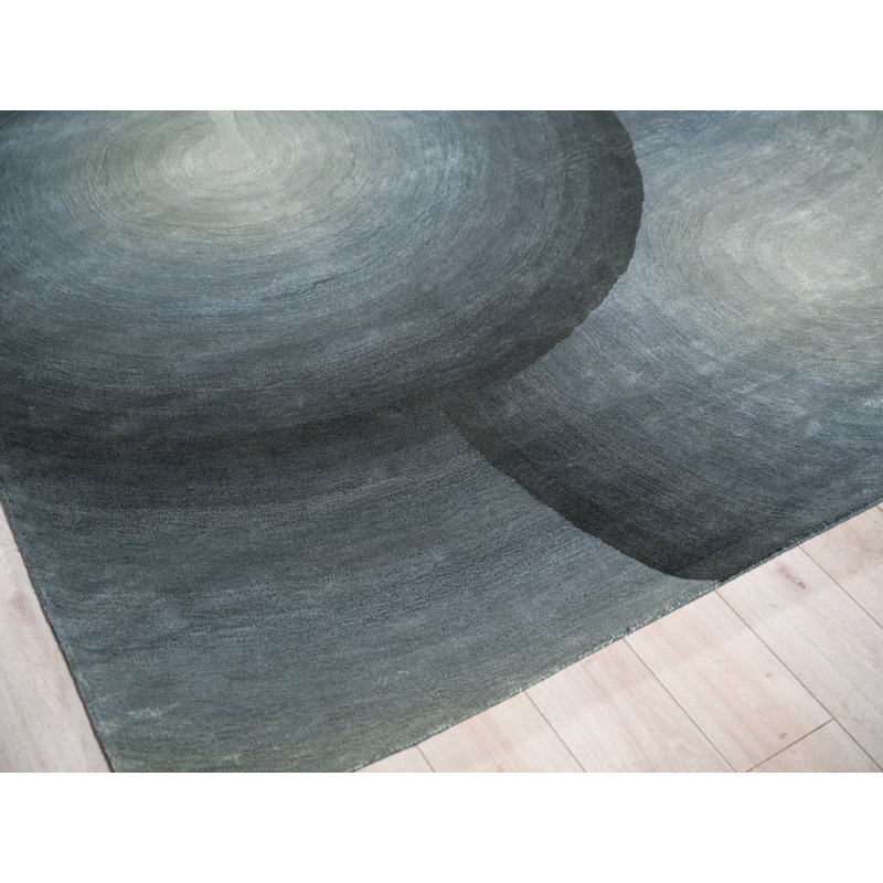 Mitomo Handmade Wool/Bamboo Silk Area Rug, Green/Blue, Rectangle 9' x 12'