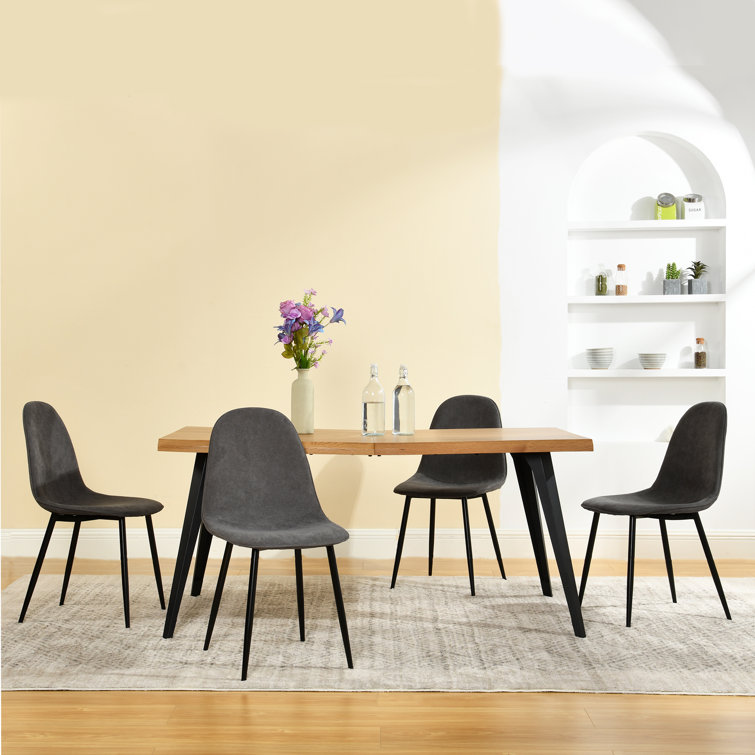 Shivani 5-Piece Modern Dining Set With Rectangular Wood Grain Table And 4 Upholstered Dining Chairs