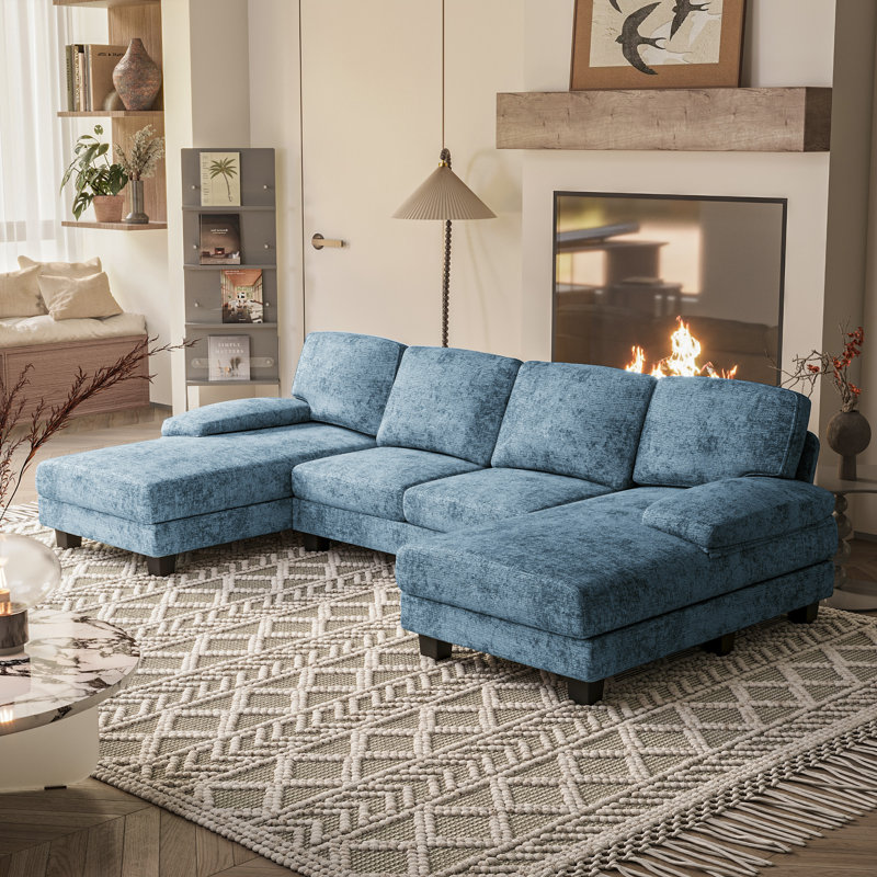 Canapé d'angle en forme de U de 104,9 pouces avec 4 places, canapé sectionnel moderne et confortable avec double méridienne