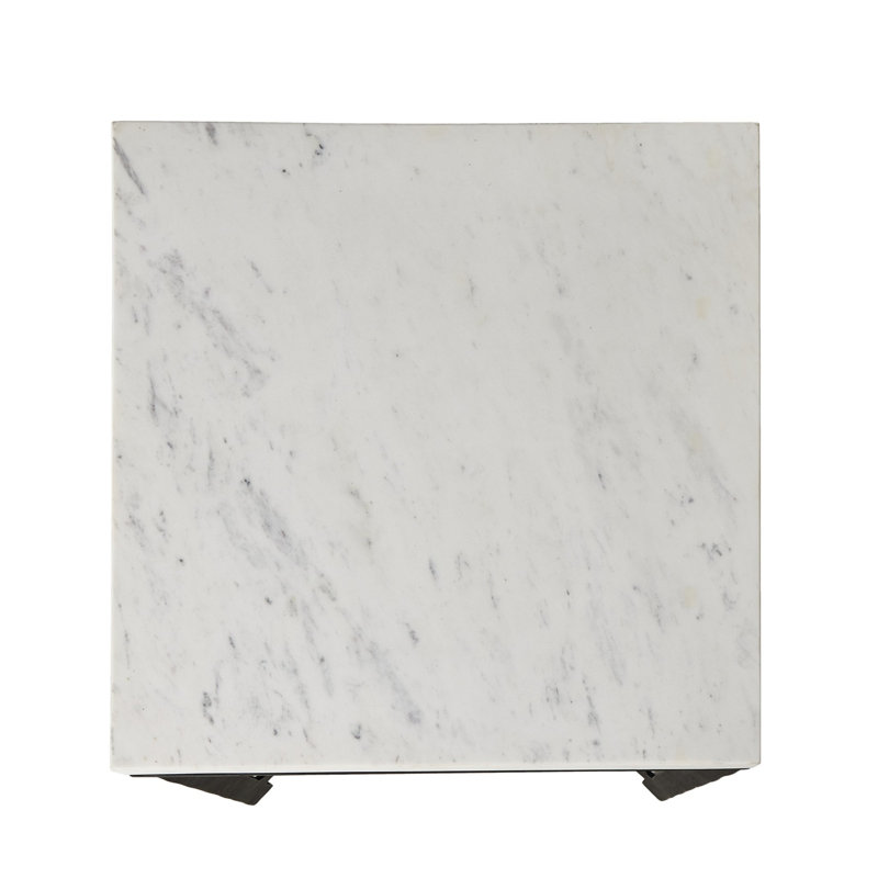 Hammered Iron End Table-White Marble, White Top/Black Base
