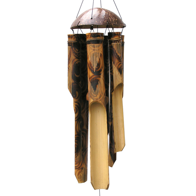 Large Natural Burnt Bamboo Wind Chime with Coconut Top