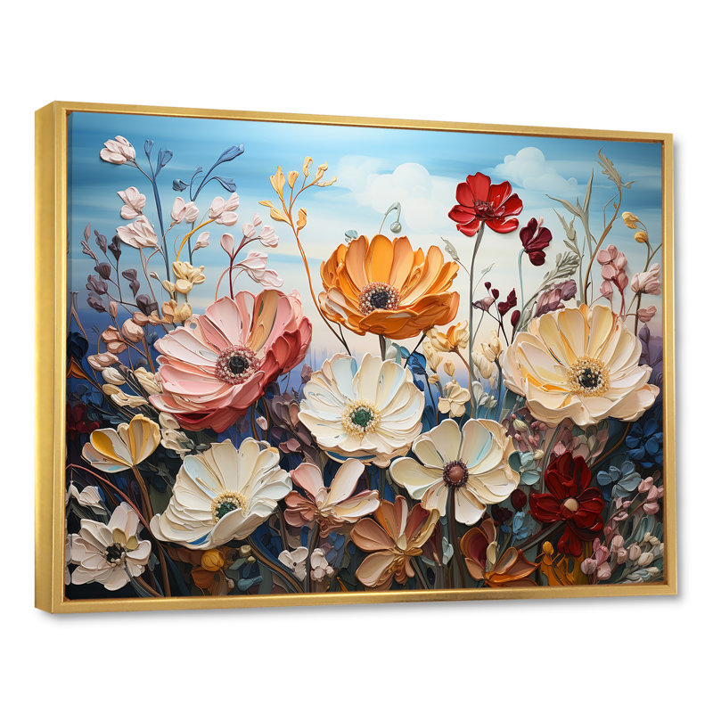 «Pink Plants», impression sur toile, Cadre flottant doré, H 30 po x l 40 po x P 1,5 po