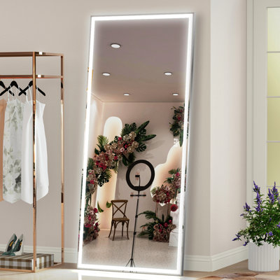 Oversized Led Bathroom Mirror 72X32 Inch, 3 Color Lights, Waterproof, Aluminum Frame, Wall Mounted, For Bedroom Living Room, Silver Settings,