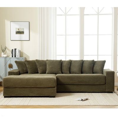 Oversized Two-Piece Couches, L Shaped Sofa, Corduroy, Left Chaise Daybed,With Armrests,Eight Throw Pillows,Corner Sofa